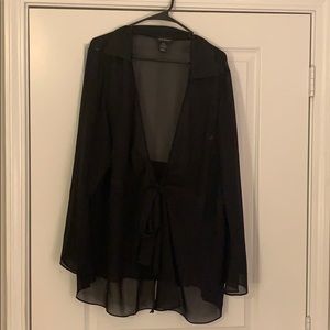 Black Lane Bryant tie front blouse